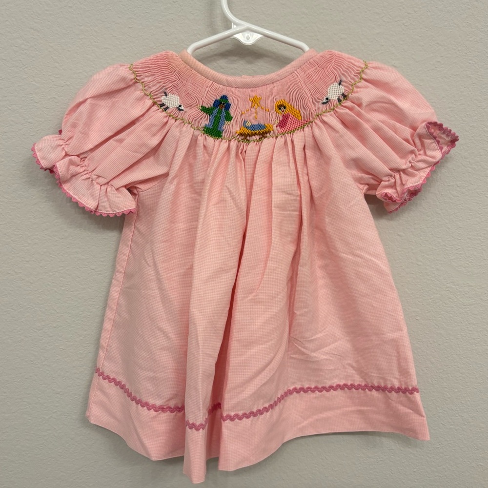 Christmas Nativity Smock Pink Dress 3 Months